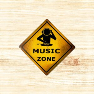 Cartel Chapa 18x18cm "MUSIC ZONE"