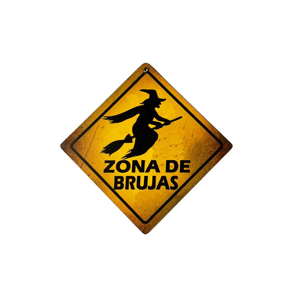 Cartel Chapa 18x18cm "ZONA DE BRUJAS" - Imagen 2