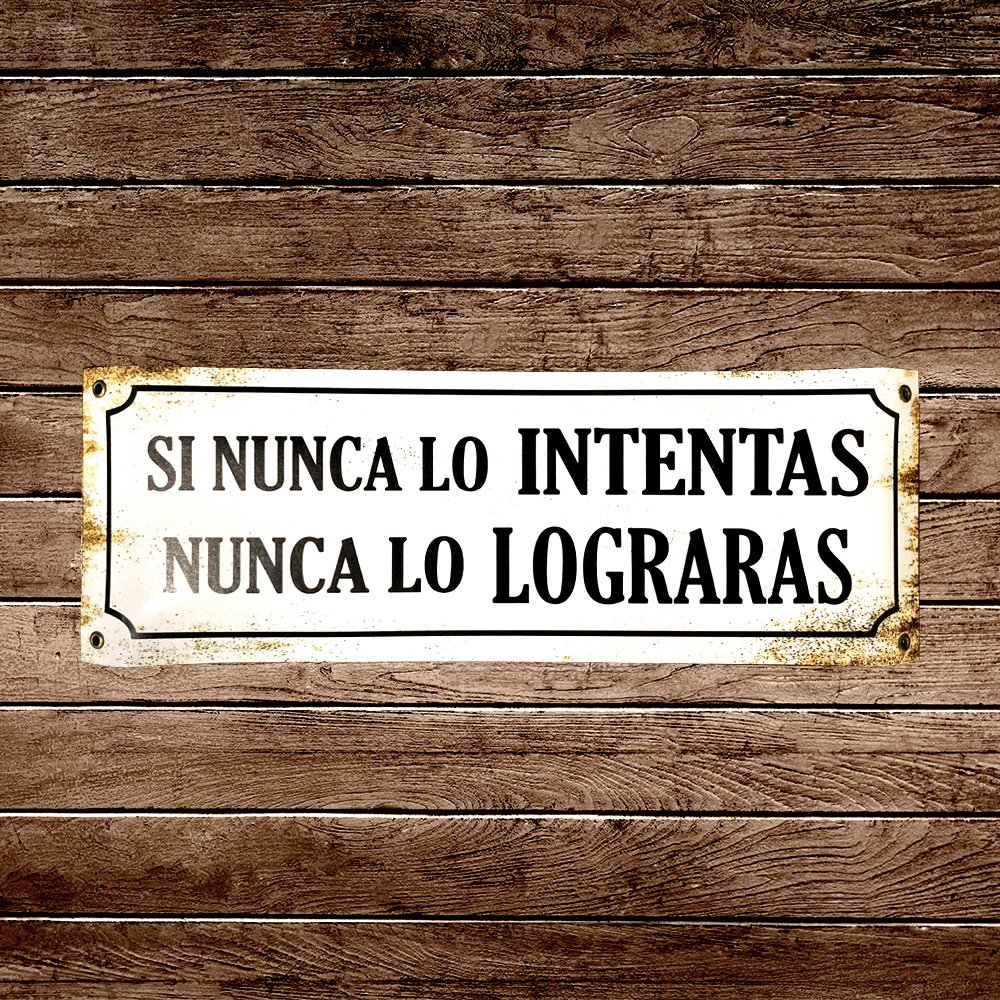 Cartel Chapa 14x37 "SI NUNCA LO INTENTAS NUNCA LO LOGRARAS"