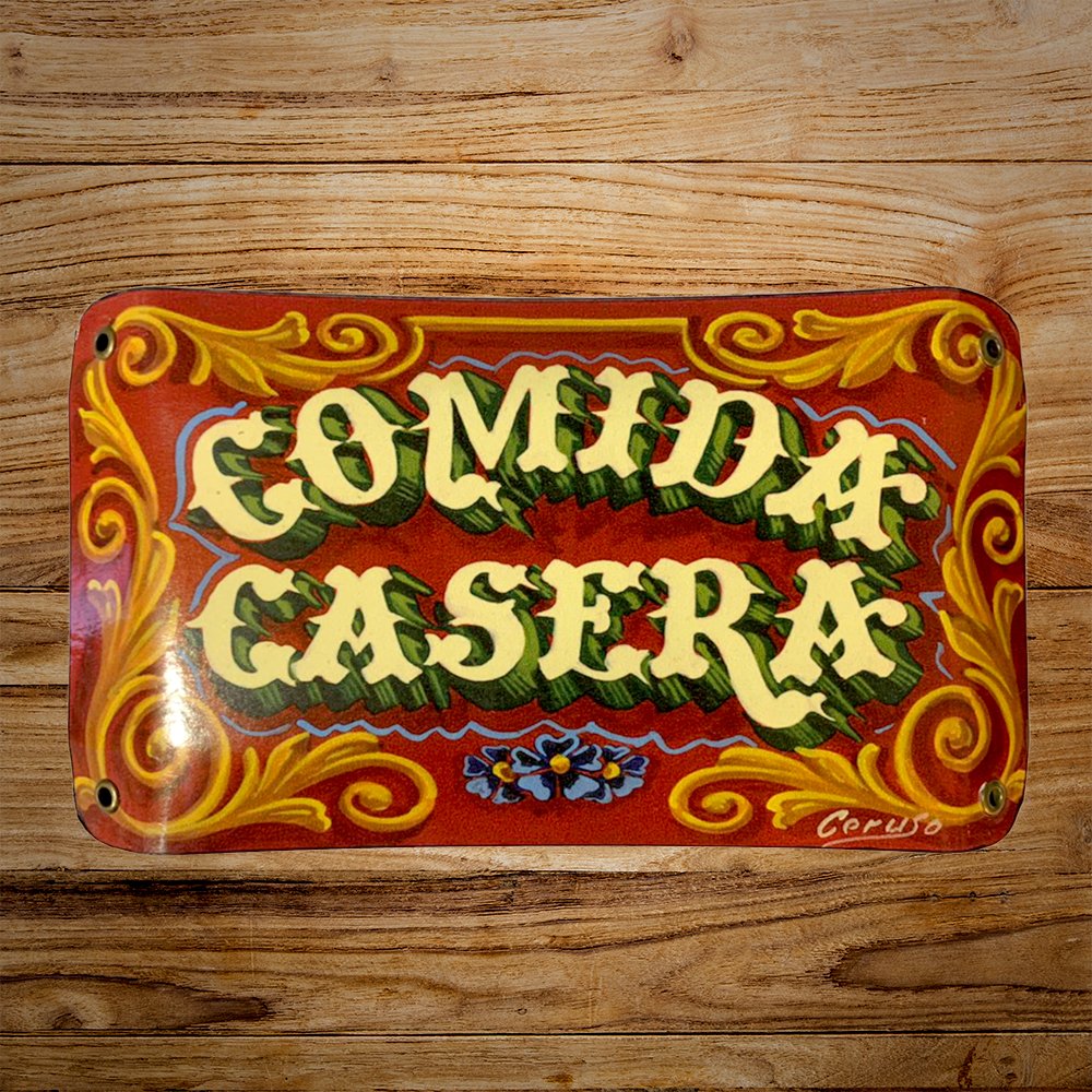 Cartel Chapa 13x22cm "COMIDA CASERA"(FILETEADO)