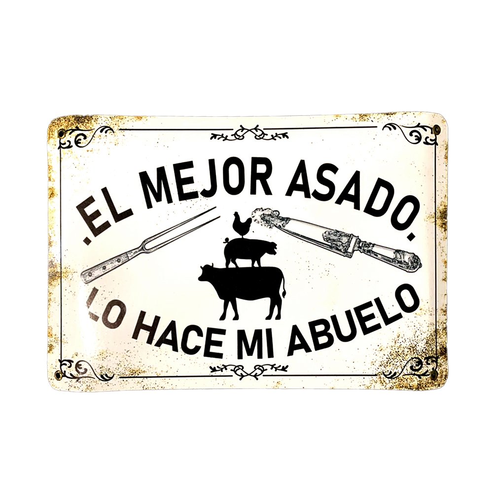 Cartel Chapa 25x35cm "El Mejor Asado Lo Hace Mi Abuelo" - Imagen 2