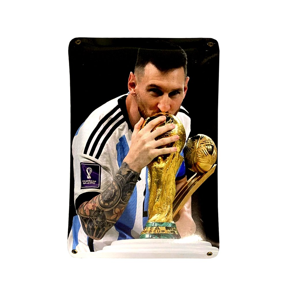 CARTEL CHAPA 25x35 MESSI BESO COPA - Imagen 2