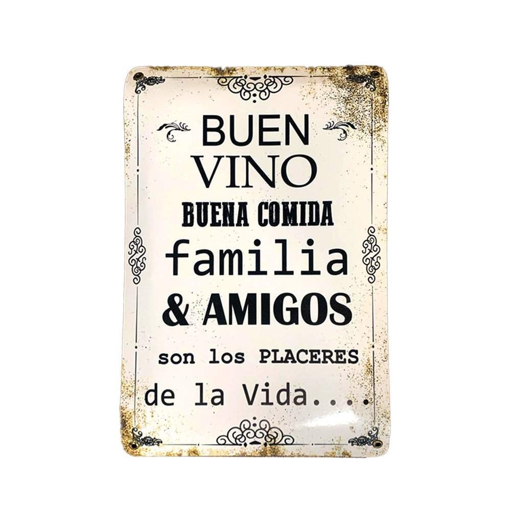 Cartel Chapa 25x35cm "Buen Vino, Buena Comida Familia & Amigos" - Imagen 2