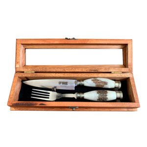 TENEDOR Y CUCHILLO FIRE INOX CIERVO ALPACA CAJA MADERA