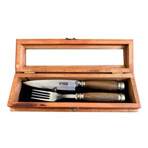 TENEDOR Y CUCHILLO FIRE INOX MADERA ALPACA CAJA MADERA