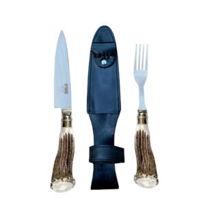 TENEDOR Y CUCHILLO FIRE INOX ROSETA VAINA CUERO