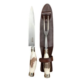 TRINCHE Y CUCHILLO 20 INOX CIERVO ALPACA VAINA CUERO