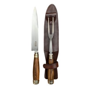 TRINCHE Y CUCHILLO 20 INOX MADERA ALPACA VAINA CUERO