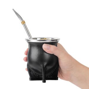 MATE CALABAZA CUERO - NEGRO C/BOMBILLA