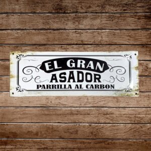 Cartel Chapa 20x54cm "GRAN ASADOR PARRILLA A LEÑA"
